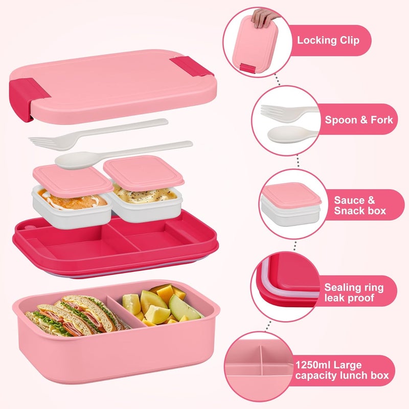 HWONMTE Large Bento Lunch Box Set for Adults Kids Women with 10.5oz Soup Thermo,Coffee Tumblers Men Girls Boys Teenagers Leak-Proof Lunch Food Containers with Lunch Bag - Image 2